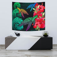 Hawaii Turtle Wave Hibiscus Tapestry - Unia Style Wall Tapestry 75cm*90cm Black - Polynesian Pride