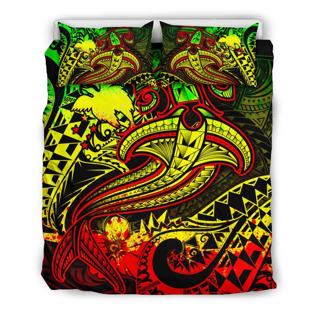 Papua New Guinea Bedding Set - Reggae Shark Polynesian Tattoo - Polynesian Pride