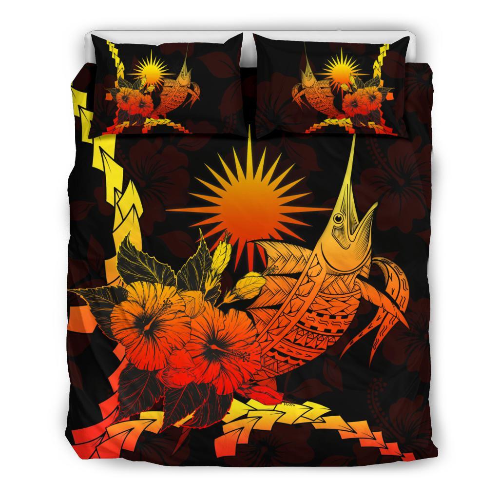 Marshall Islands Polynesian Bedding Set - Swordfish With Hibiscus - Polynesian Pride