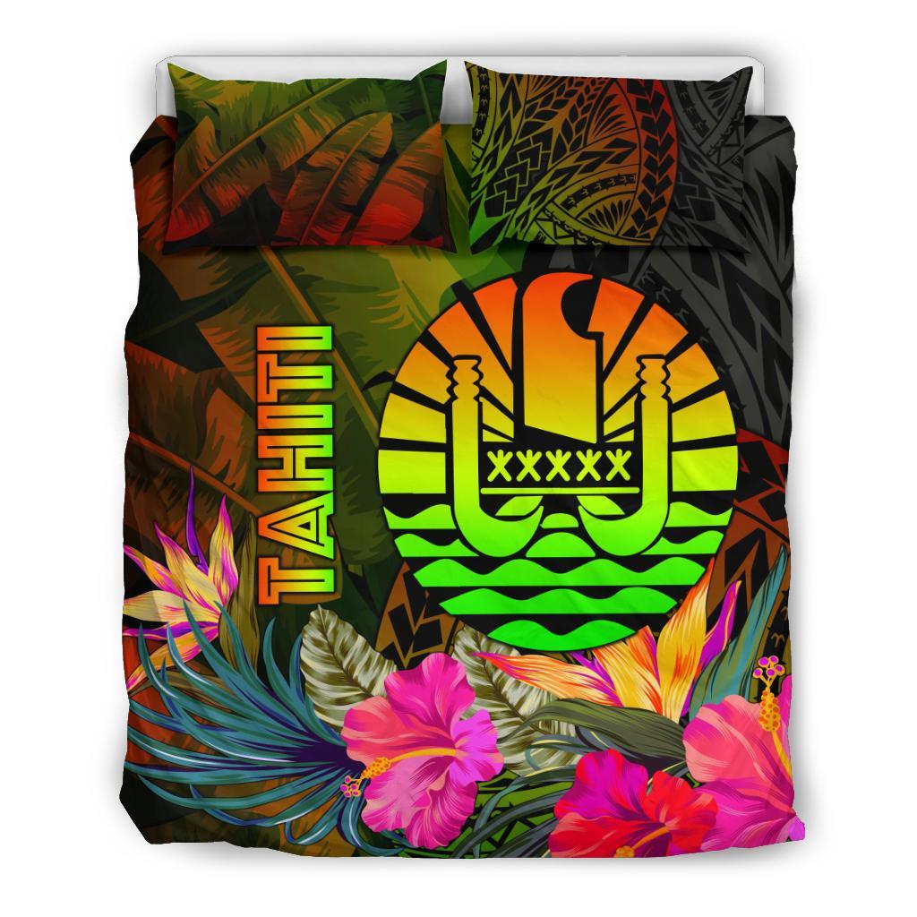 Tahiti Polynesian Bedding Set - Hibiscus and Banana Leaves - Polynesian Pride