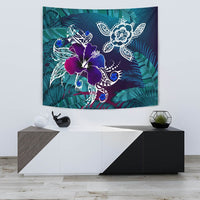 hawaiiTapestry - Hawaii Turtle Flowers And Palms Retro - Polynesian Pride