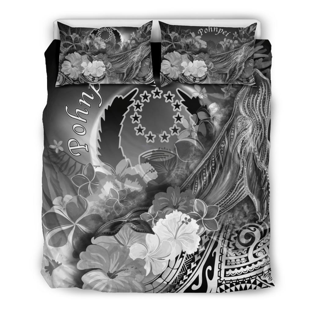 Pohnpei Bedding Set - Humpback Whale with Tropical Flowers (White) - Polynesian Pride