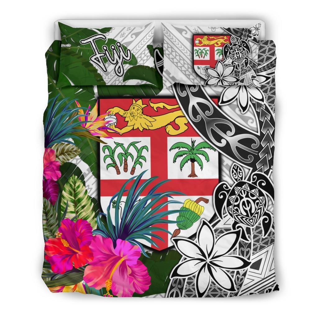 Fiji Bedding Set White - Turtle Plumeria Banana Leaf - Polynesian Pride