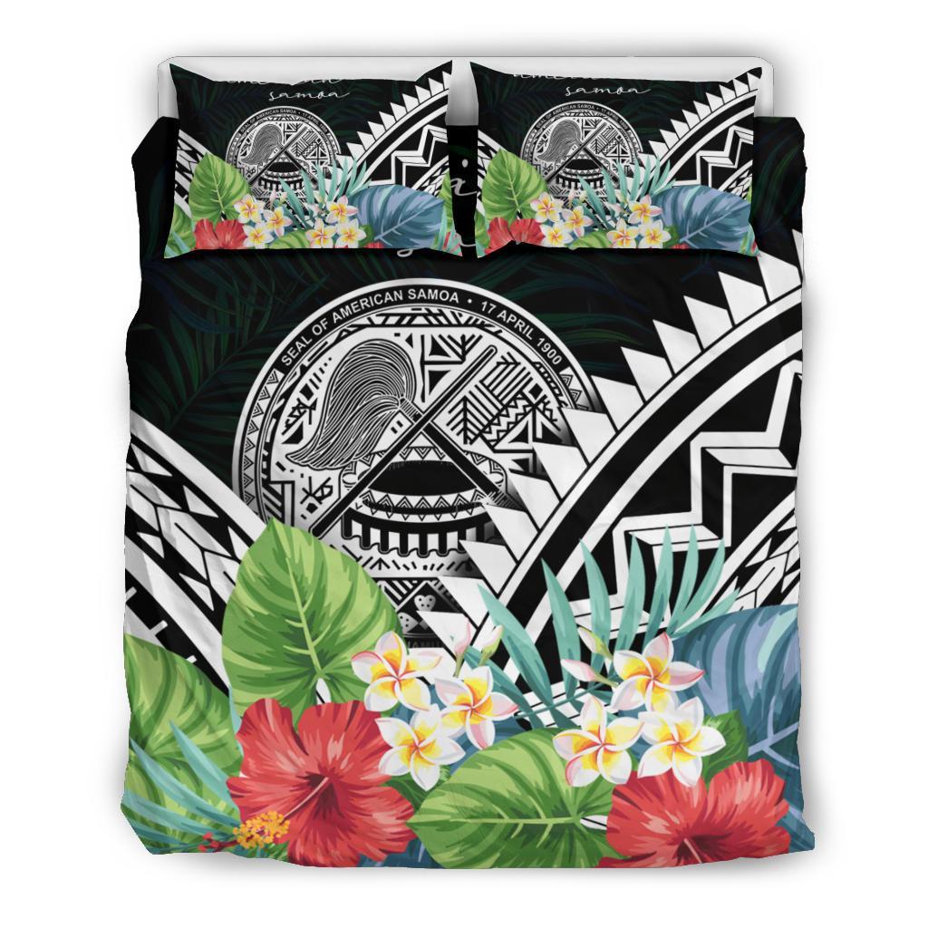 American Samoa Bedding Set - American Samoa Coat of Arms & Polynesian Tropical Flowers White - Polynesian Pride