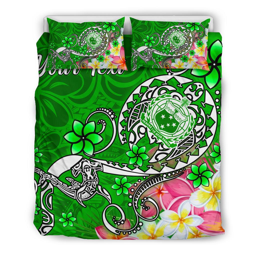 Samoa Custom Personalised Bedding Set - Turtle Plumeria (Green) - Polynesian Pride