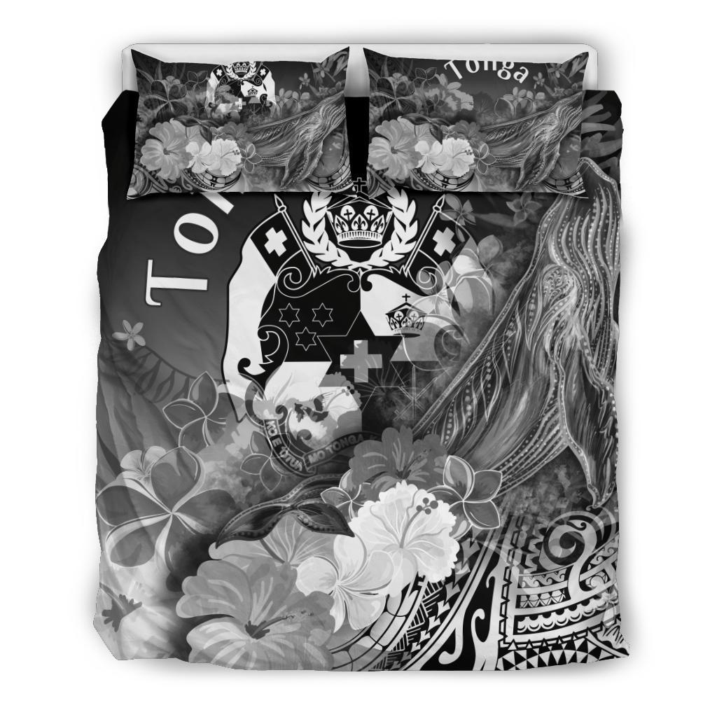 Tonga Bedding Set - Humpback Whale with Tropical Flowers (White) - Polynesian Pride