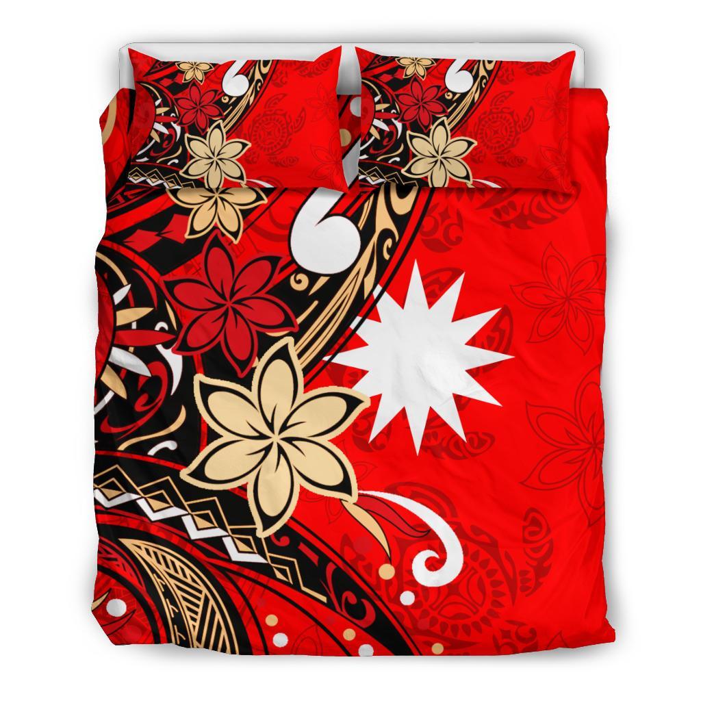 Nauru Bedding Set - Tribal Flower With Special Turtles Red Color - Polynesian Pride