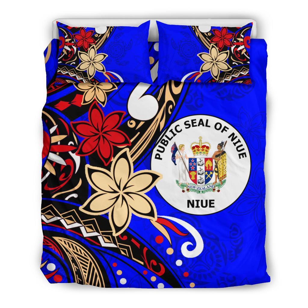 Niue Bedding Set - Tribal Flower With Special Turtles Blue Color - Polynesian Pride