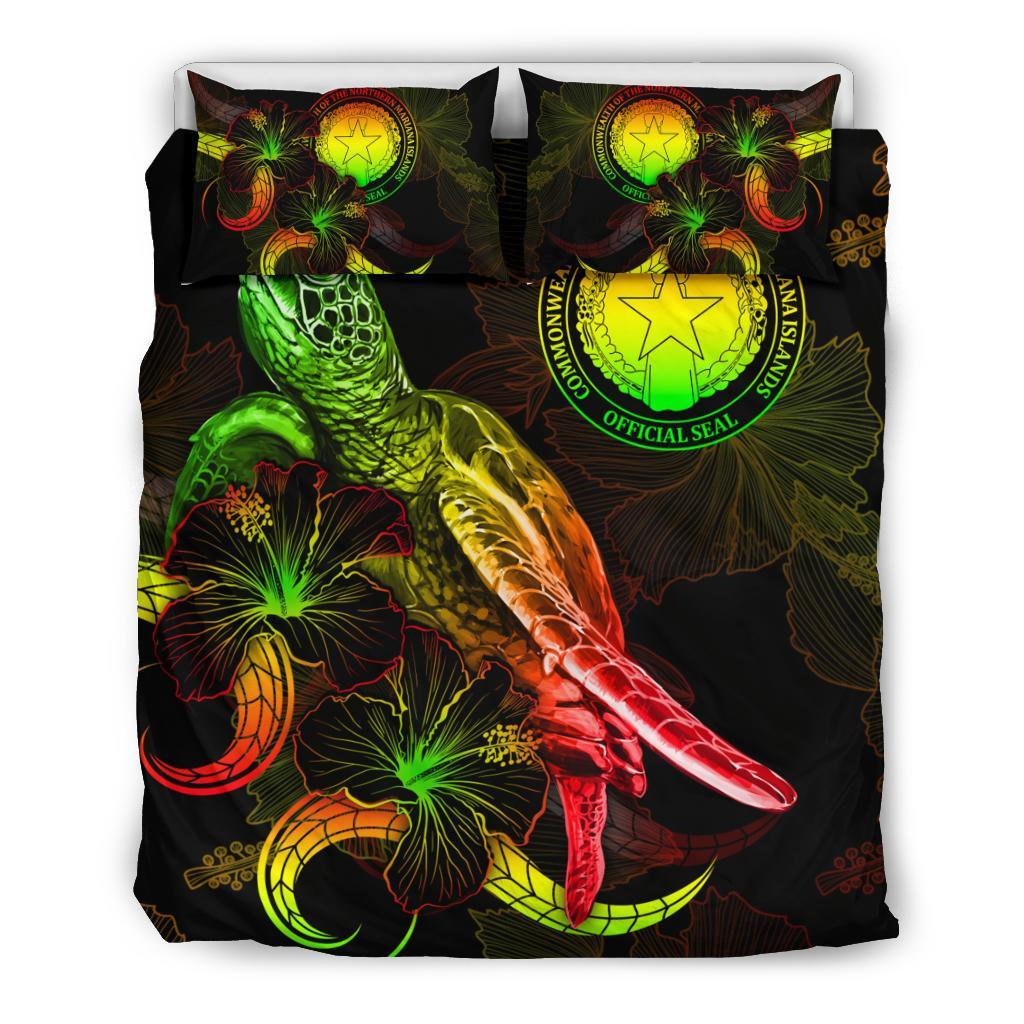 CNMI Polynesian Bedding Set - Turtle With Blooming Hibiscus Reggae - Polynesian Pride