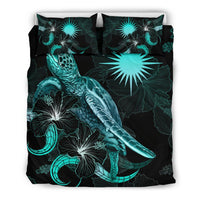 Marshall Islands Polynesian Bedding Set - Turtle With Blooming Hibiscus Turquoise - Polynesian Pride