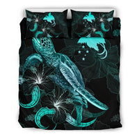 Papua New Guinea Polynesian Bedding Set - Turtle With Blooming Hibiscus Turquoise - Polynesian Pride