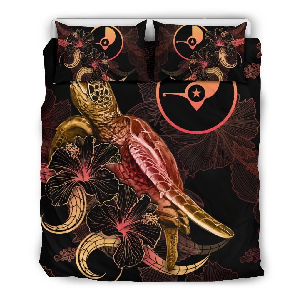 Yap Polynesian Bedding Set - Turtle With Blooming Hibiscus Gold - Polynesian Pride