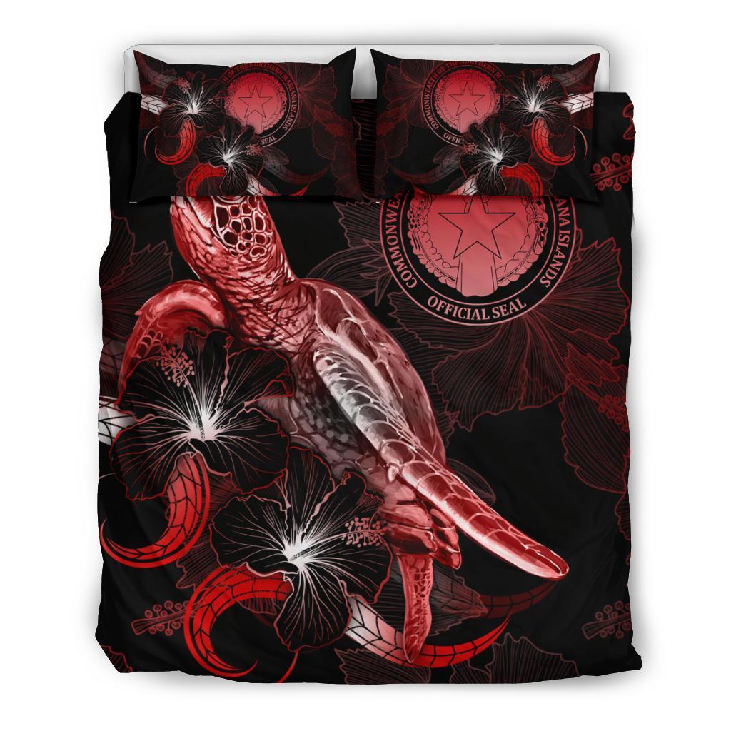 CNMI Polynesian Bedding Set - Turtle With Blooming Hibiscus Red - Polynesian Pride