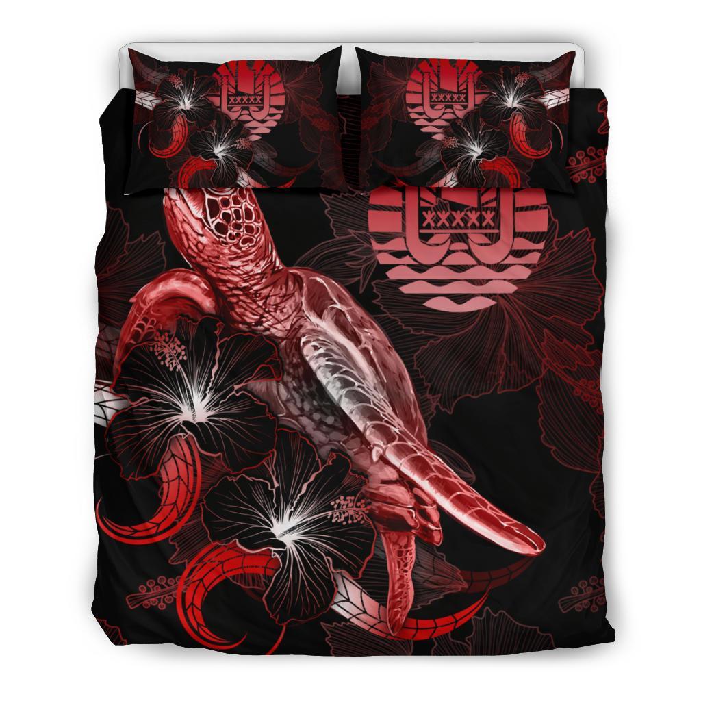 Tahiti Polynesian Bedding Set - Turtle With Blooming Hibiscus Red - Polynesian Pride