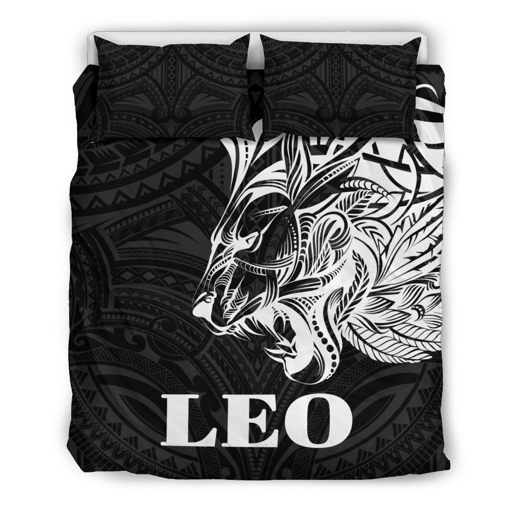Sun In Leo Zodiac Bedding Set Polynesian Tattoo Simple - White - Polynesian Pride