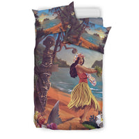 Hawaiian Duvet Cover Set - Tiki Style With Hula Hula Dancing Girl (Duvet Cover) - Polynesian Pride