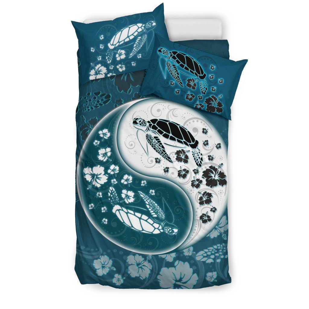 Hawaiian Hibiscus Turtle Polynesian Bedding Set YinYang Style - Polynesian Pride