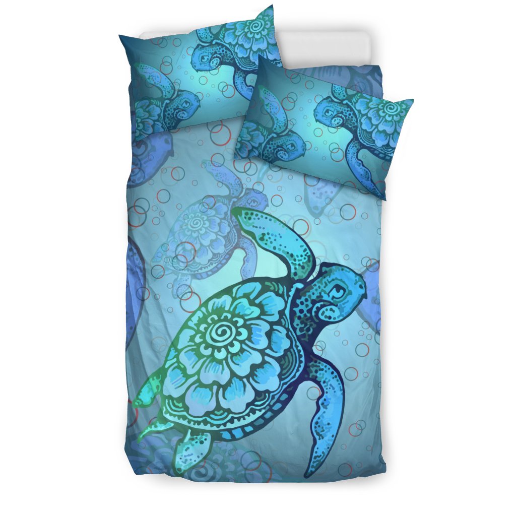Hawaiian Turtle In The Sea Bubble Polynesian Bedding Set - Polynesian Pride