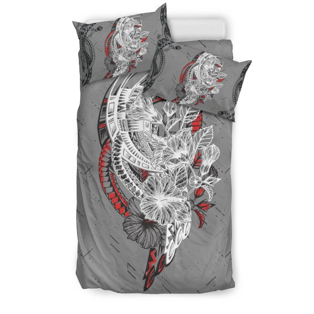 Hawaii Duvet Cover Set - Polynesian Hibiscus Flowers Grey Style - Polynesian Pride