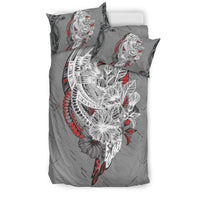 Hawaii Duvet Cover Set - Polynesian Hibiscus Flowers Grey Style - Polynesian Pride