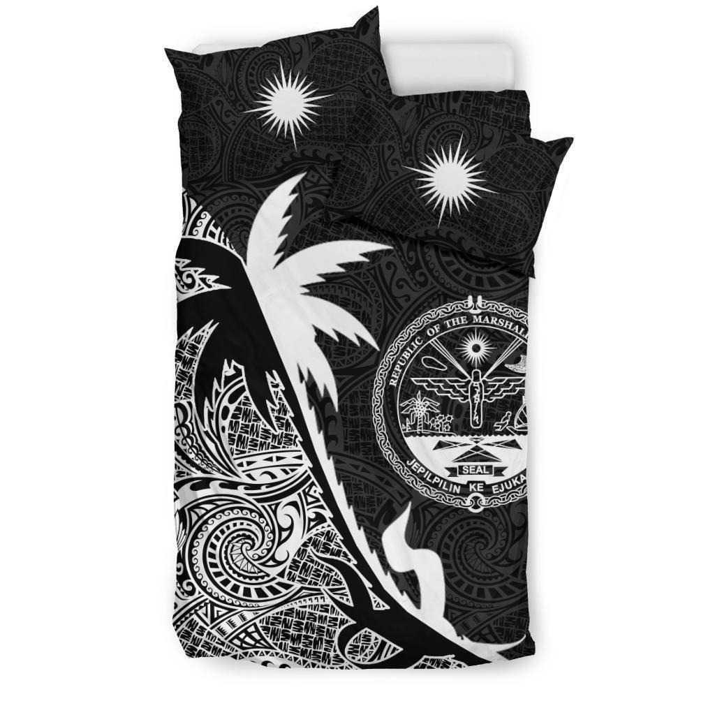 Marshall Islands Coconut Tree Bedding Set Black White - Polynesian Pride