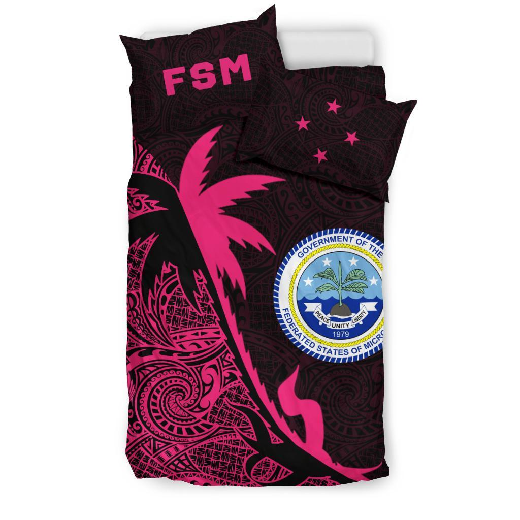 Federated States Of Micronesia Duvet Cover Set - Federated States Of Micronesia Coat Of Arms & Coconut Tree Pink - Polynesian Pride