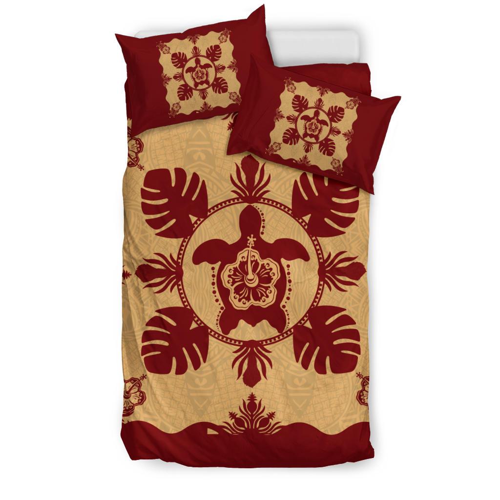 Hawaiian Turtle Hibiscus Monstera Polynesian Bedding Set - Polynesian Pride