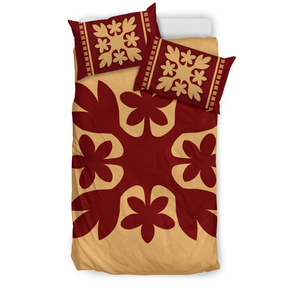 Hawaiian Quilt Pattern Palm Tree And Plumeria Bedding Set - Polynesian Pride