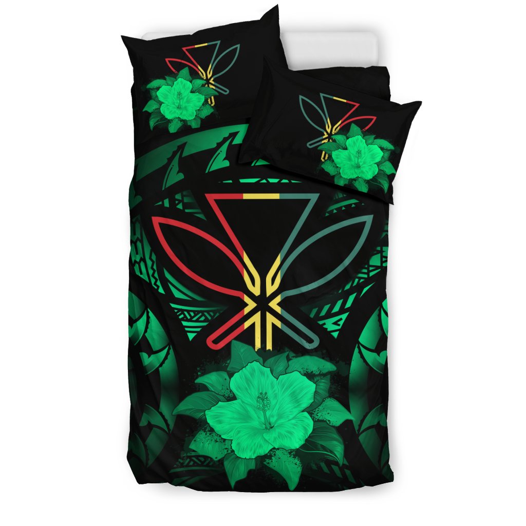 Kanaka Maoli Green Hibiscus Rising Bedding Set - Polynesian Pride