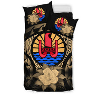 Tahiti Duvet Cover Set - Tahiti Flag & Gold Hibiscus - Polynesian Pride