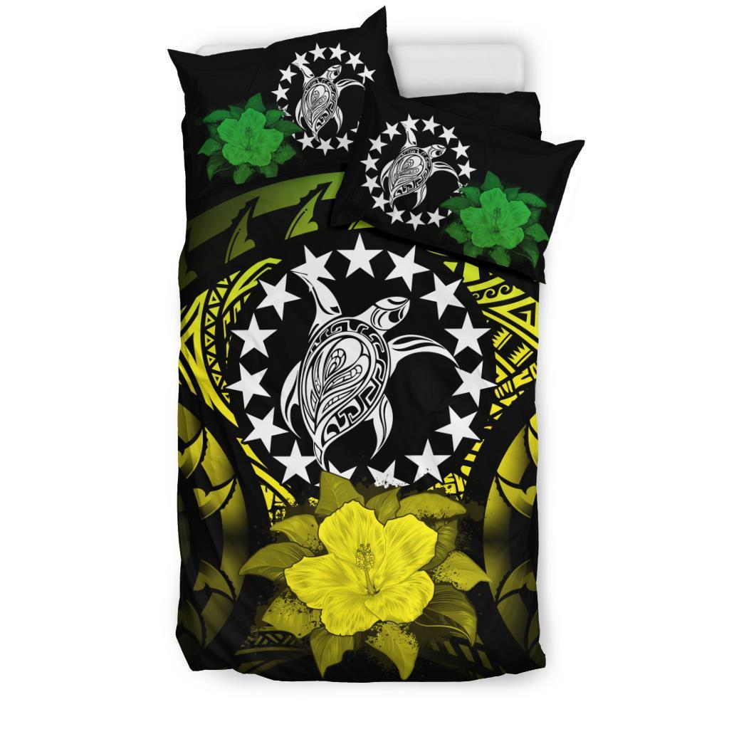 Cook Islands Duvet Cover Set - Cook Island Flag Turtle & Hibiscus Special - Polynesian Pride
