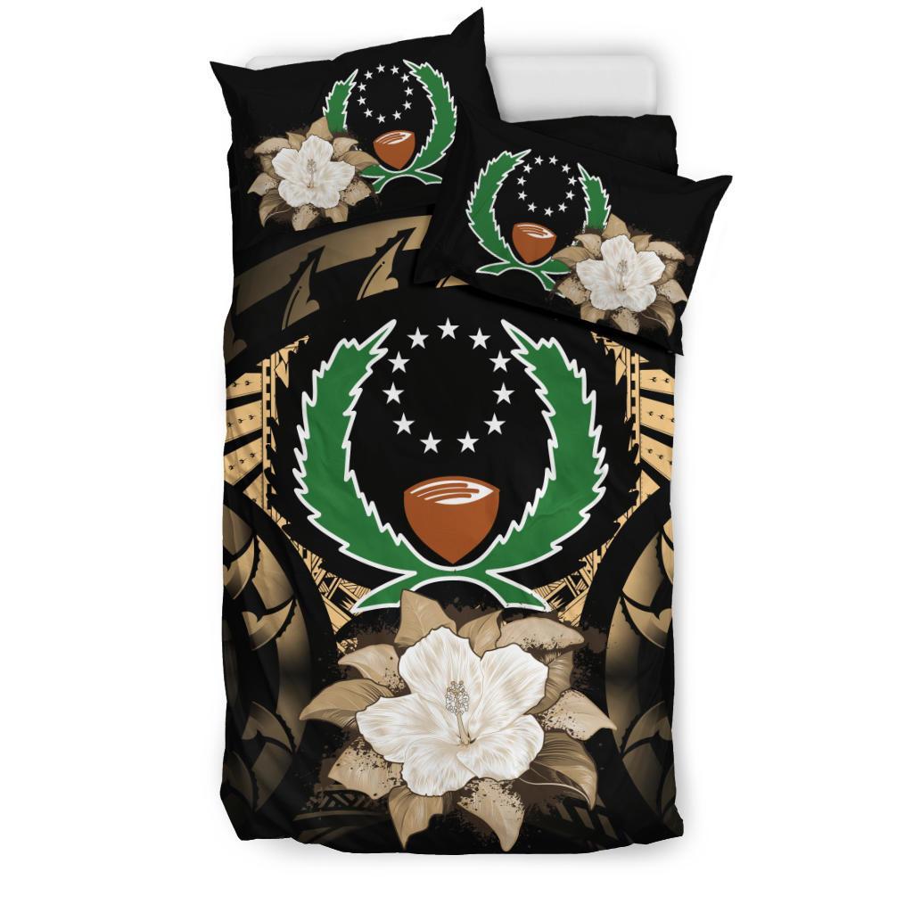 Pohnpei Duvet Cover Set - Pohnpei Flag & Gold Hibiscus - Polynesian Pride