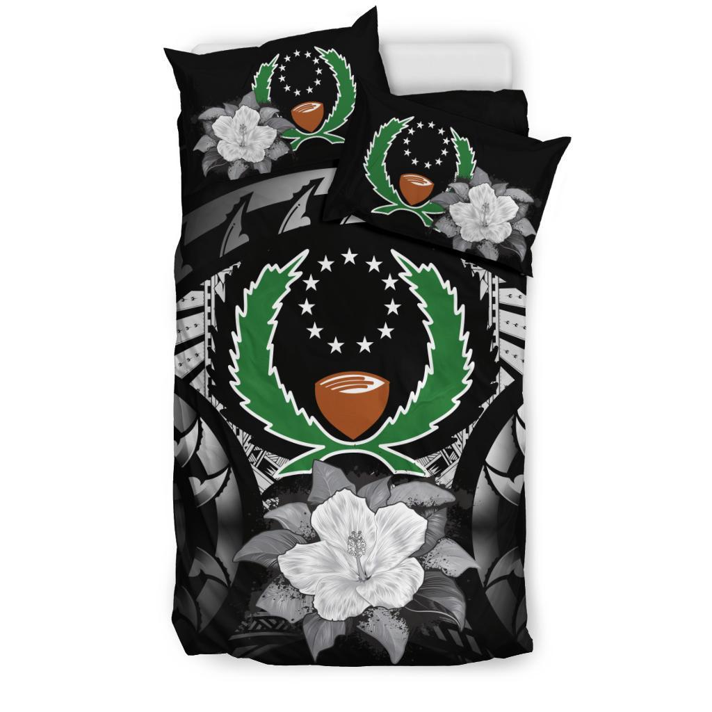 Pohnpei Duvet Cover Set - Pohnpei Flag & Gray Hibiscus - Polynesian Pride