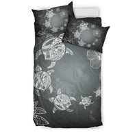 Hawaiian Plumeria Hibiscus Turtle Under The Sea Polynesian Bedding Set White - Polynesian Pride
