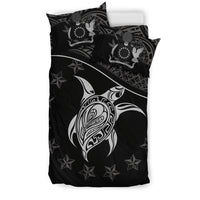 Cook Island Duvet Cover Set - Cook Island Flag & Turtle Tattoo Black - Polynesian Pride