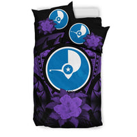 Yap Duvet Cover Set - Yap Flag & Purple Hibiscus - Polynesian Pride