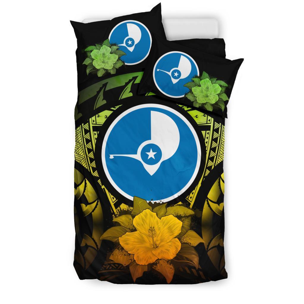 Yap Duvet Cover Set - Yap Flag & Reggae Hibiscus - Polynesian Pride