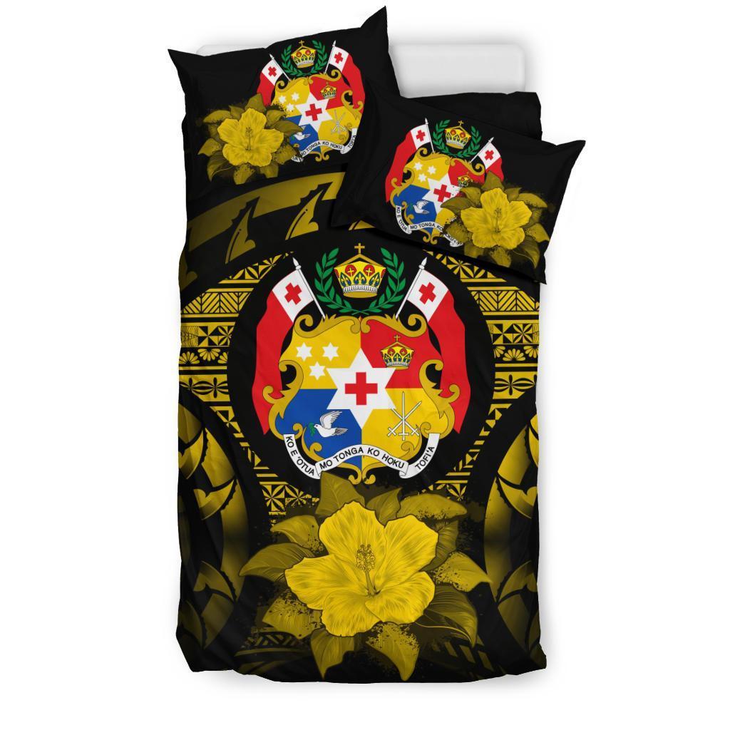 Tonga Duvet Cover Set - Tonga Coat Of Arms & Yellow Hibiscus - Polynesian Pride