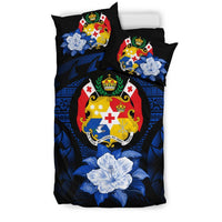 Tonga Duvet Cover Set - Tonga Coat Of Arms & Dark Blue Hibiscus - Polynesian Pride