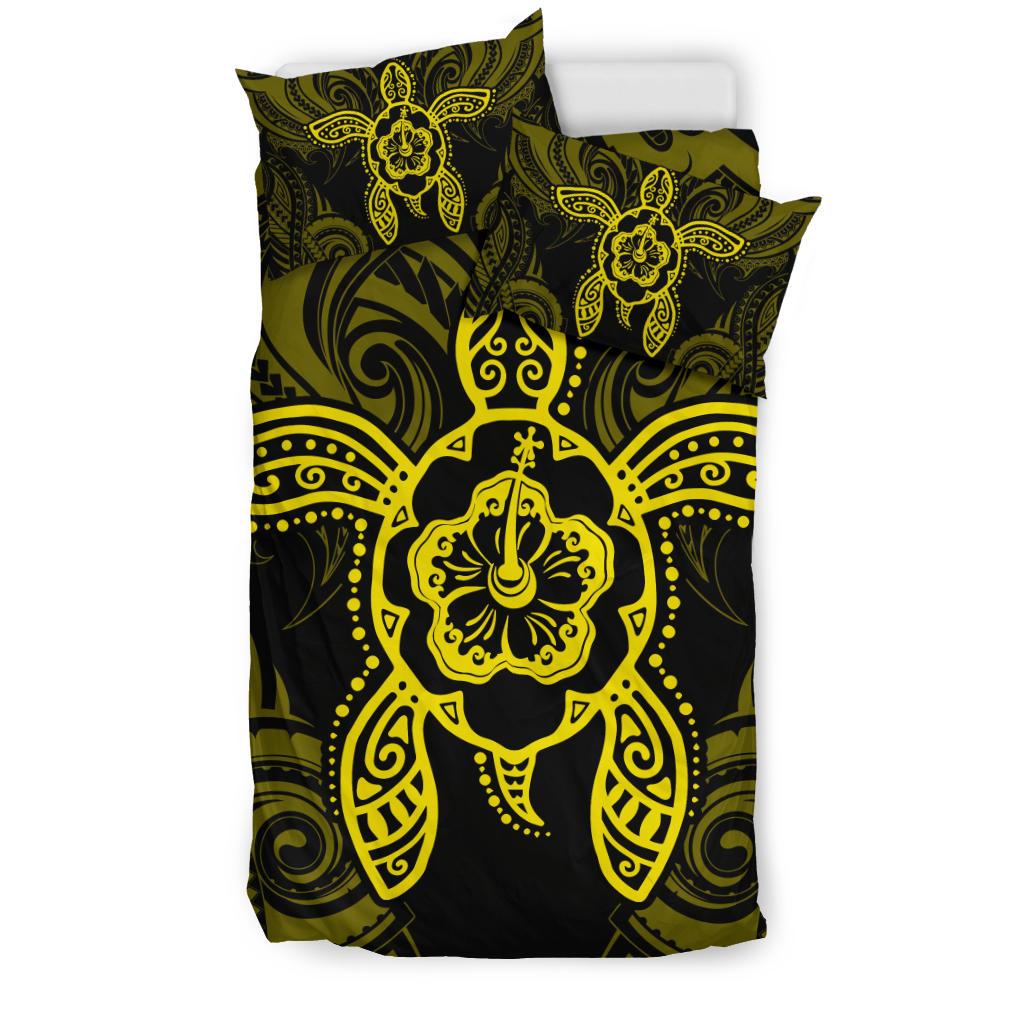 Hawaiian Turtle Hibiscus Polynesian Bedding Set Yellow - Polynesian Pride