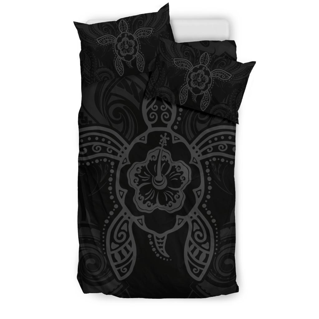 Hawaiian Turtle Hibiscus Polynesian Bedding Set Grey - Polynesian Pride