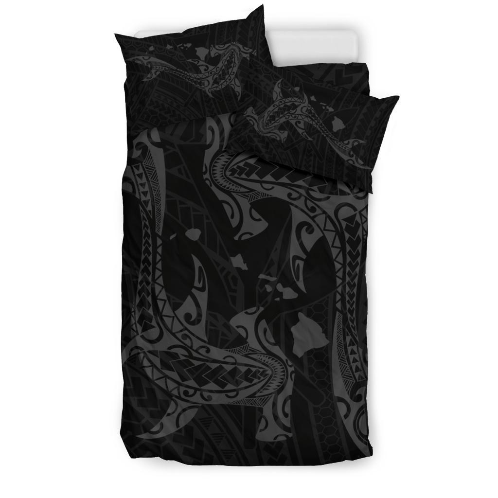 Hawaiian Map Hamerhead Shark Yin Yang Polynesian Bedding Set - Gray - Polynesian Pride