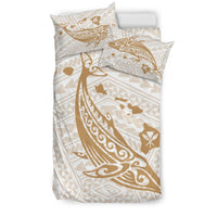 Hawaiian Map Whale Polynesian Bedding Set - White - Polynesian Pride