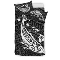 Hawaiian Map Whale Polynesian Bedding Set - Black And White - Polynesian Pride
