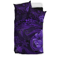 Hawaiian Hibiscus Whale Turtle Dance Polynesian Bedding Set - Purple - Polynesian Pride
