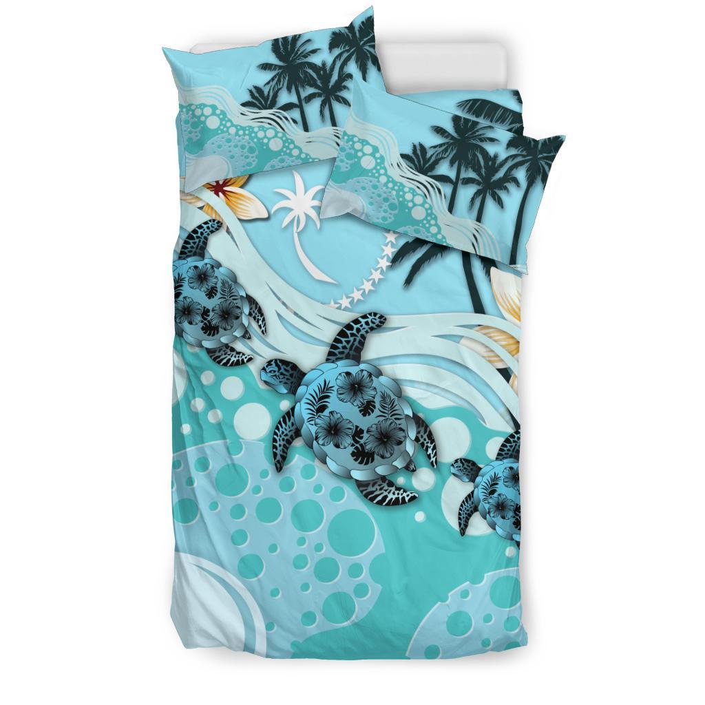 Polynesian Duvet Cover Set - Chuuk Bedding Set Blue Turtle Hibiscus - Polynesian Pride