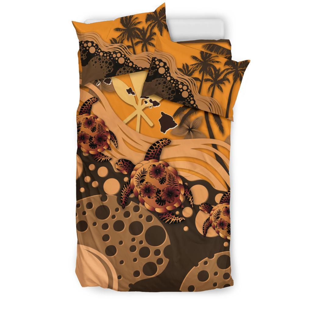 Polynesian Duvet Cover Set - Hawaii Bedding Set Orange Turtle Hibiscus - Polynesian Pride