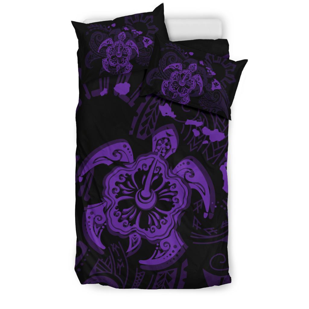 Hawaiian Map Kanaka Hibiscus Turtle Purple Polynesian Bedding Set - Polynesian Pride