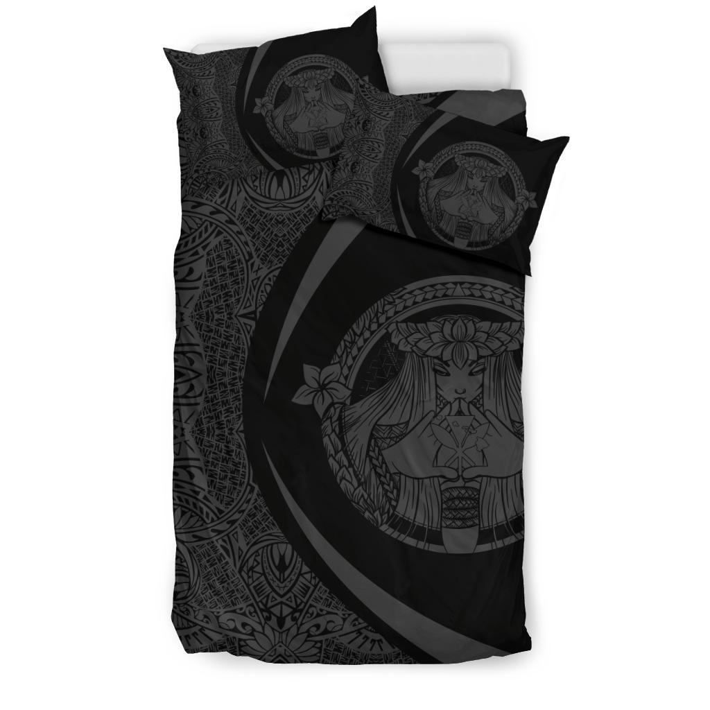 Hawaiian Madame Pele Kanaka Plumeria Polynesian Bedding Set Circle Style Grey - Polynesian Pride