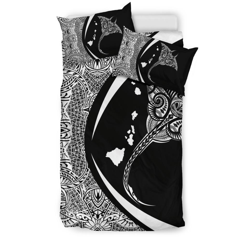 Hawaiian Map Manta Ray Polynesian Bedding Set - White - Circle Style - Polynesian Pride